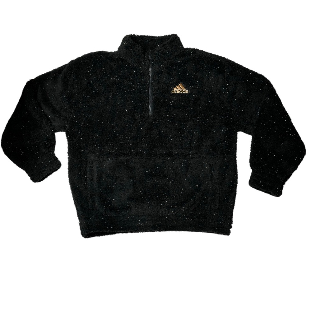 Adidas Girls Fleece Loose Fit Black Gold Sparkle Pullover XL(16) Sweatshirt